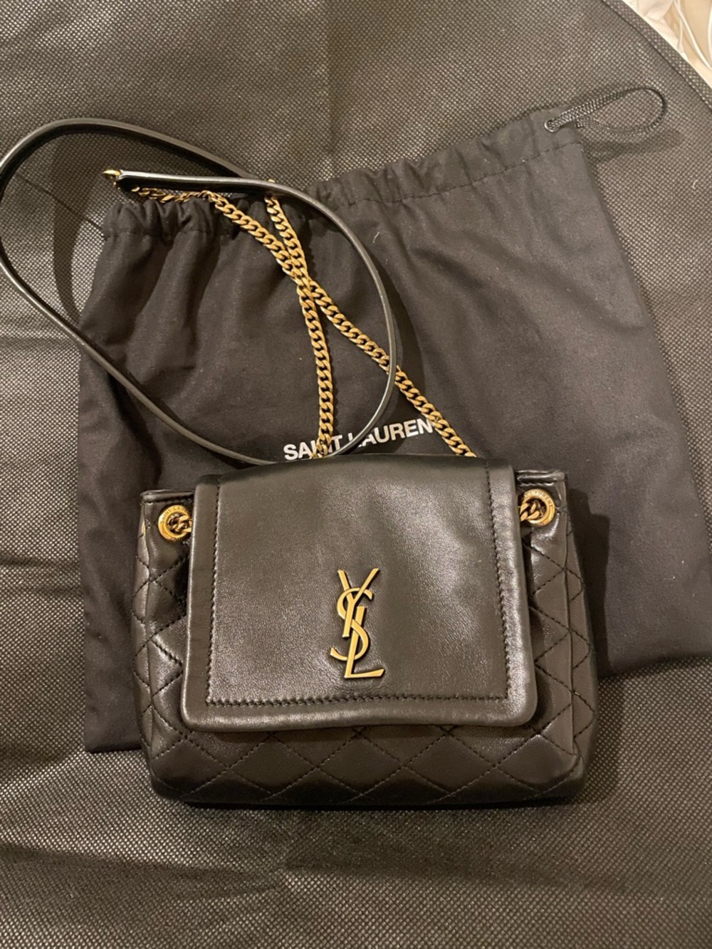 Saint Laurent Black Quilted Leather Crossbody with Gold YSL Hardware